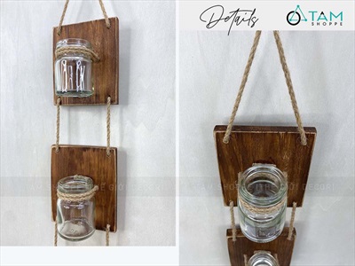 Tấm gỗ lọ thủy tinh treo tường thủy canh nhiều tầng [2 màu - 3 Size] BINHLOHOA-06